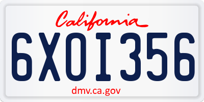 CA license plate 6XOI356