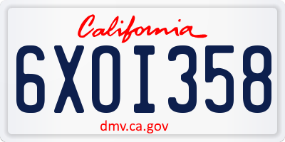 CA license plate 6XOI358