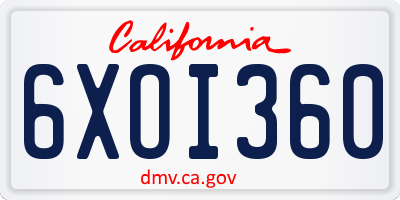 CA license plate 6XOI360