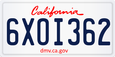 CA license plate 6XOI362