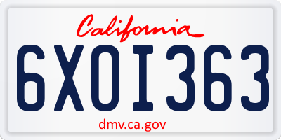 CA license plate 6XOI363