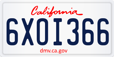 CA license plate 6XOI366
