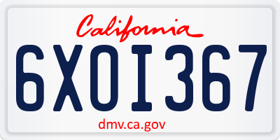CA license plate 6XOI367