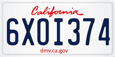 CA license plate 6XOI374