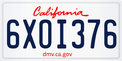CA license plate 6XOI376