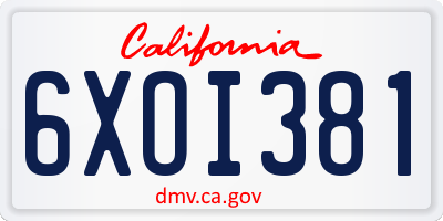 CA license plate 6XOI381