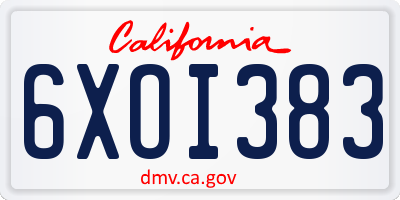 CA license plate 6XOI383