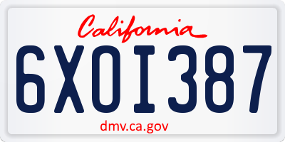 CA license plate 6XOI387