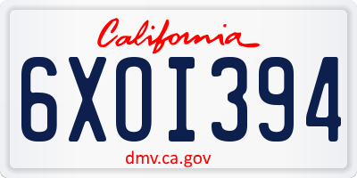 CA license plate 6XOI394