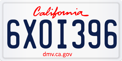 CA license plate 6XOI396