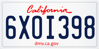 CA license plate 6XOI398