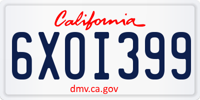CA license plate 6XOI399