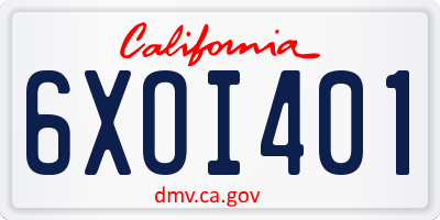 CA license plate 6XOI401