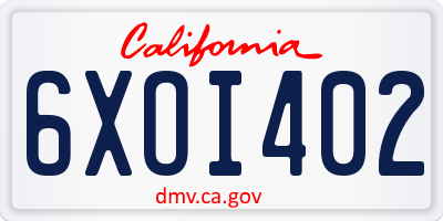 CA license plate 6XOI402