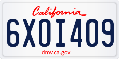 CA license plate 6XOI409