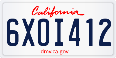 CA license plate 6XOI412