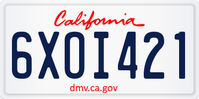 CA license plate 6XOI421