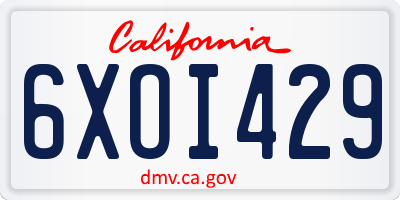 CA license plate 6XOI429