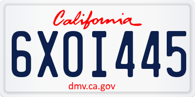 CA license plate 6XOI445