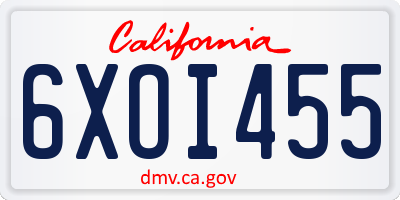 CA license plate 6XOI455