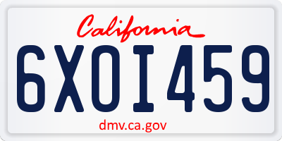 CA license plate 6XOI459