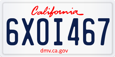 CA license plate 6XOI467