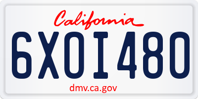 CA license plate 6XOI480