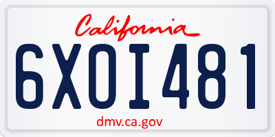 CA license plate 6XOI481