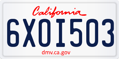 CA license plate 6XOI503