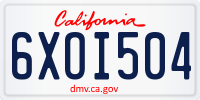 CA license plate 6XOI504