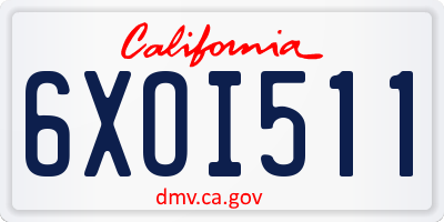 CA license plate 6XOI511