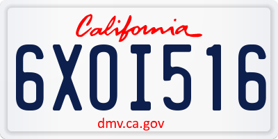 CA license plate 6XOI516