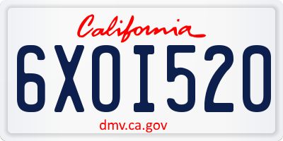 CA license plate 6XOI520