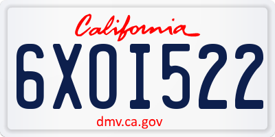 CA license plate 6XOI522