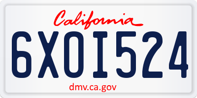 CA license plate 6XOI524