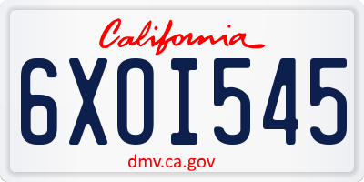 CA license plate 6XOI545