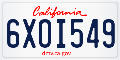 CA license plate 6XOI549