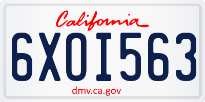 CA license plate 6XOI563