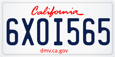 CA license plate 6XOI565