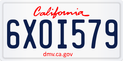 CA license plate 6XOI579