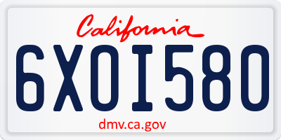 CA license plate 6XOI580