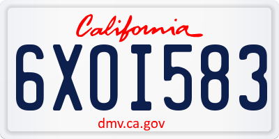 CA license plate 6XOI583