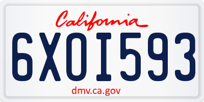 CA license plate 6XOI593