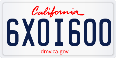 CA license plate 6XOI600