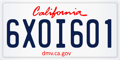 CA license plate 6XOI601
