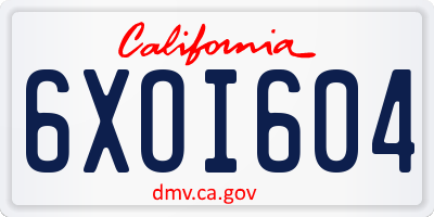 CA license plate 6XOI604