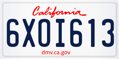 CA license plate 6XOI613