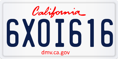 CA license plate 6XOI616