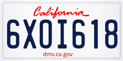 CA license plate 6XOI618