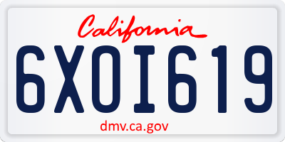 CA license plate 6XOI619